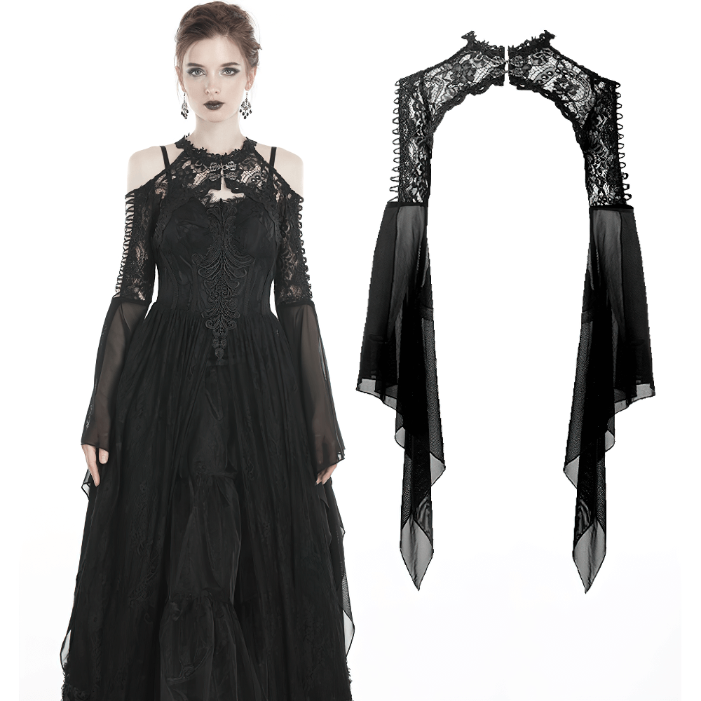 Gothic lace bolero with long flowing mesh sleeves, perfect for adding Victorian elegance to any outfit.