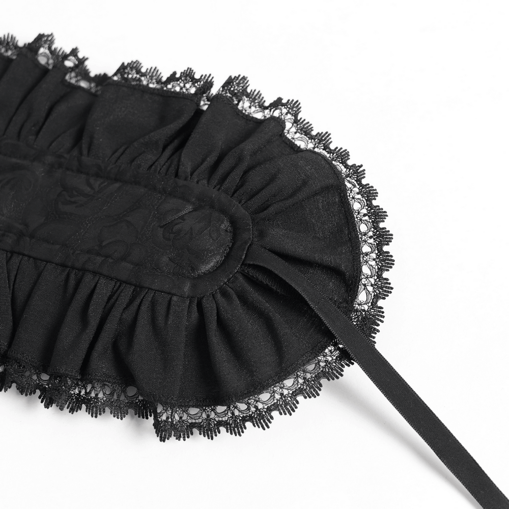 Gothic Lace Bonnet Headpiece with Rose Details showcasing intricate lace and ruffled design.