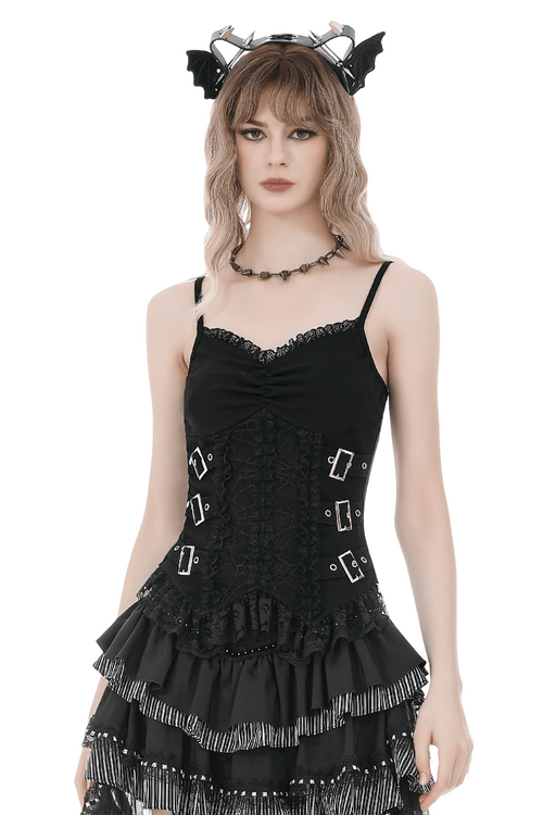 Gothic-Spitzen-Korsett-Camisole-Top mit Schnallen für Damen