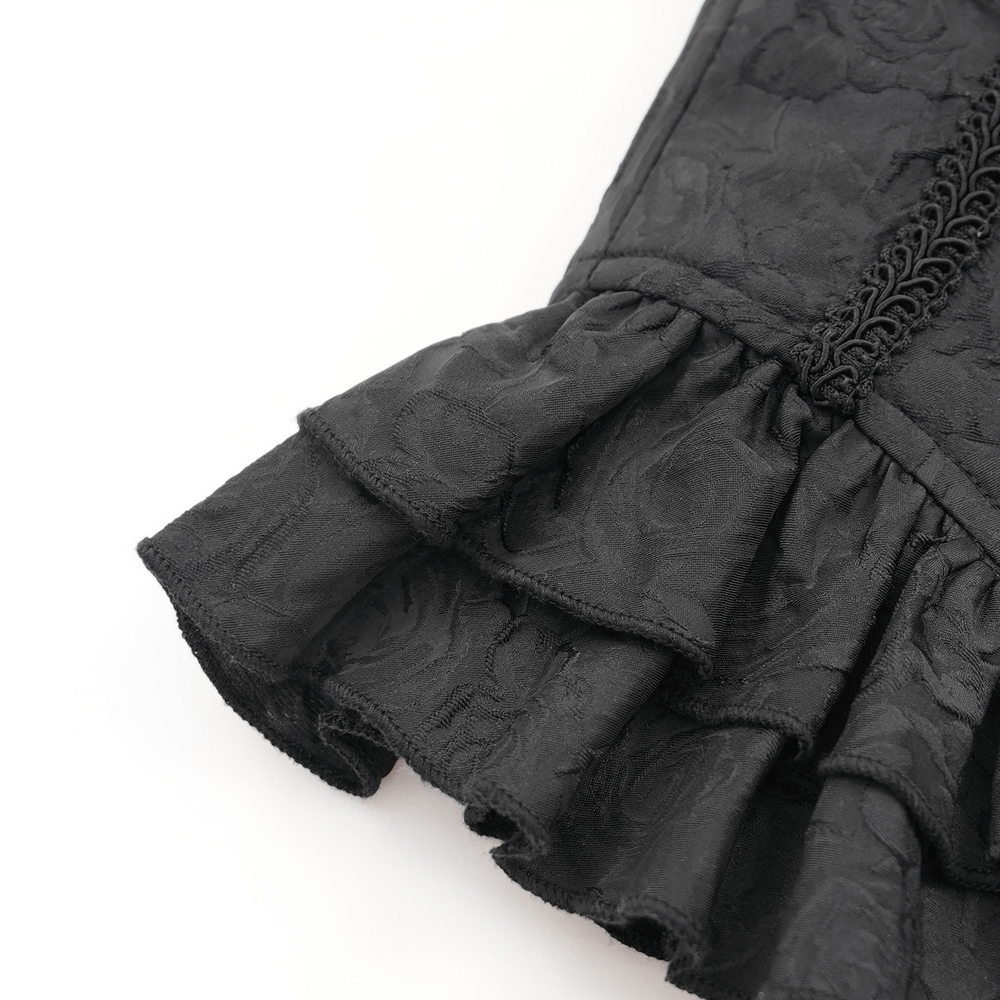 Gothic lace corset belt with ruffled detailing and central zipper for a Victorian-inspired dark aesthetic.