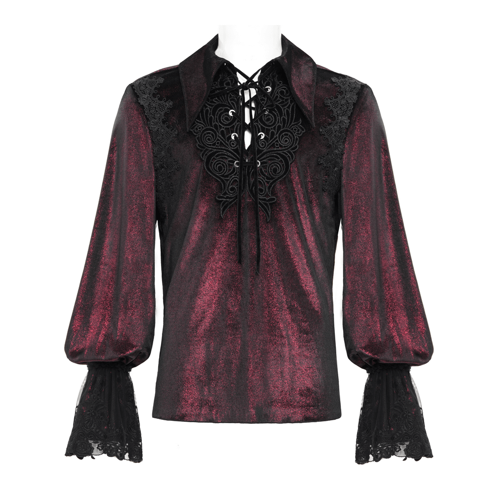 Gothic lace vampire shirt with chains, featuring Victorian-style lace trim and dark fabric, perfect for macabre fashion.