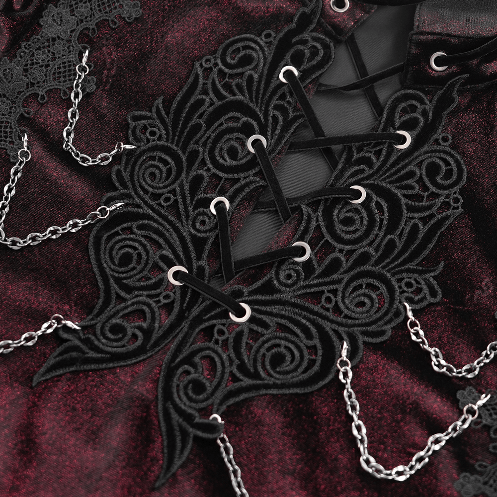 Gothic Lace Detailed Vampire Shirt With Chains