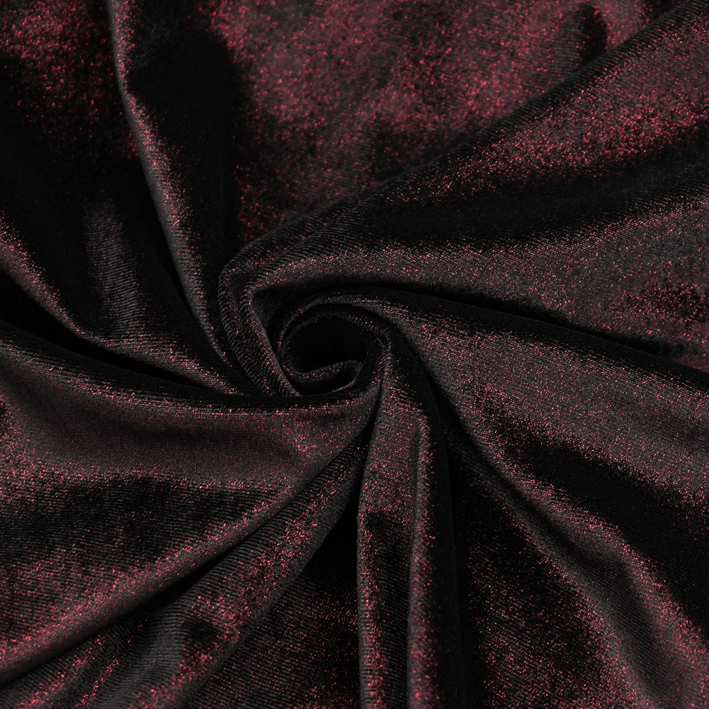 Deep burgundy fabric with a shimmering texture, perfect for gothic clothing and elegant designs.