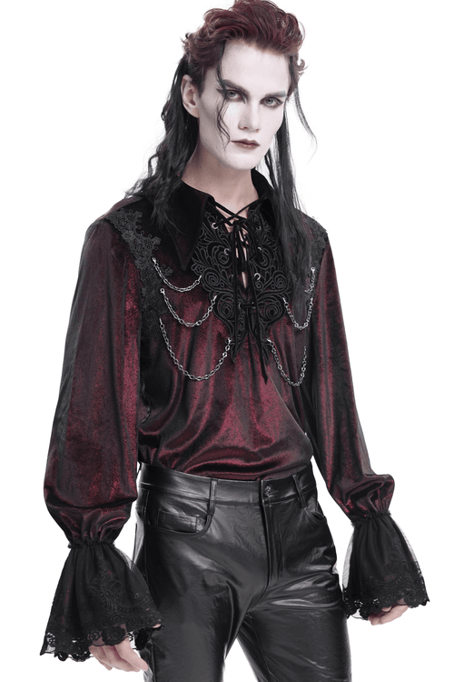 Gothic-Spitzen-Detail-Vampirhemd mit Ketten