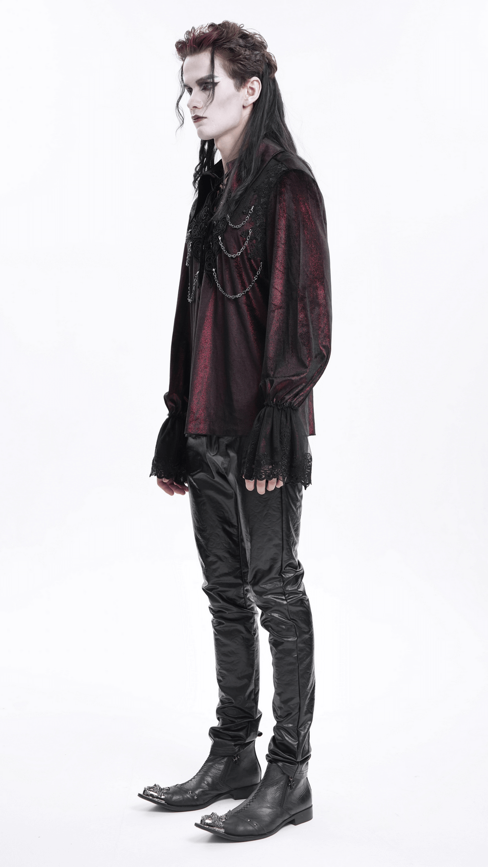 Gothic Lace Detailed Vampire Shirt With Chains