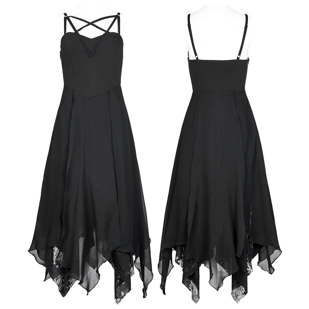 Gothic Lace Double-Layer Slip Dress with Sharp Hem