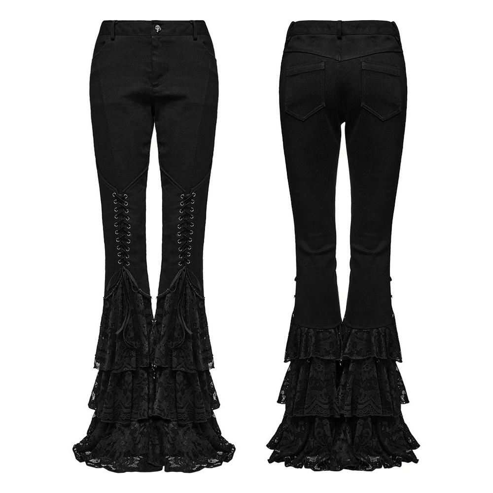 Pantalon évasé en dentelle gothique avec cordon de serrage en V