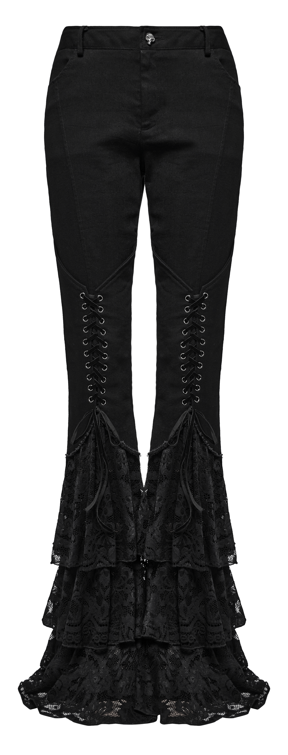 Pantalon évasé en dentelle gothique avec cordon de serrage en V