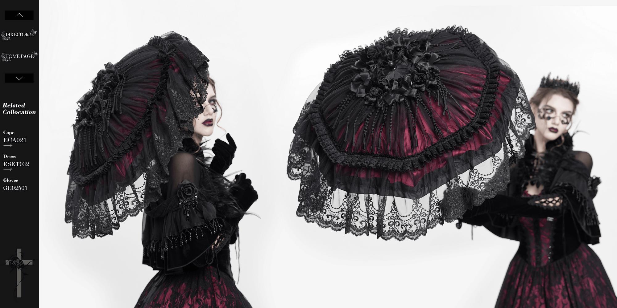 Vintage-inspired gothic lace umbrella with roses and fringe, perfect for elegant occasions.