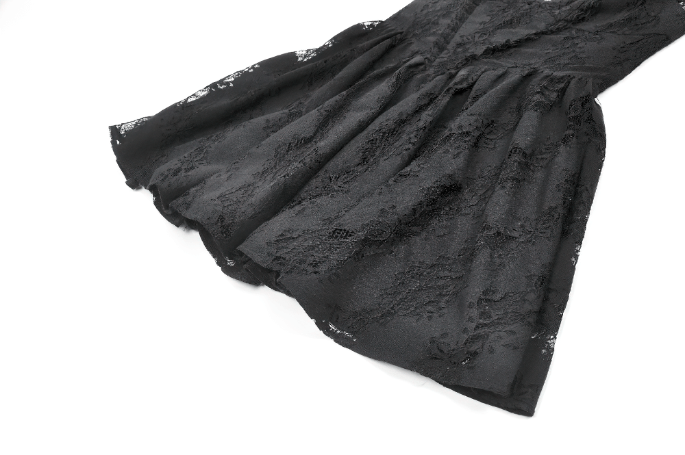 Gothic lace halter dress skirt with floral lace overlays and flared A-line design, perfect for alternative fashion lovers.