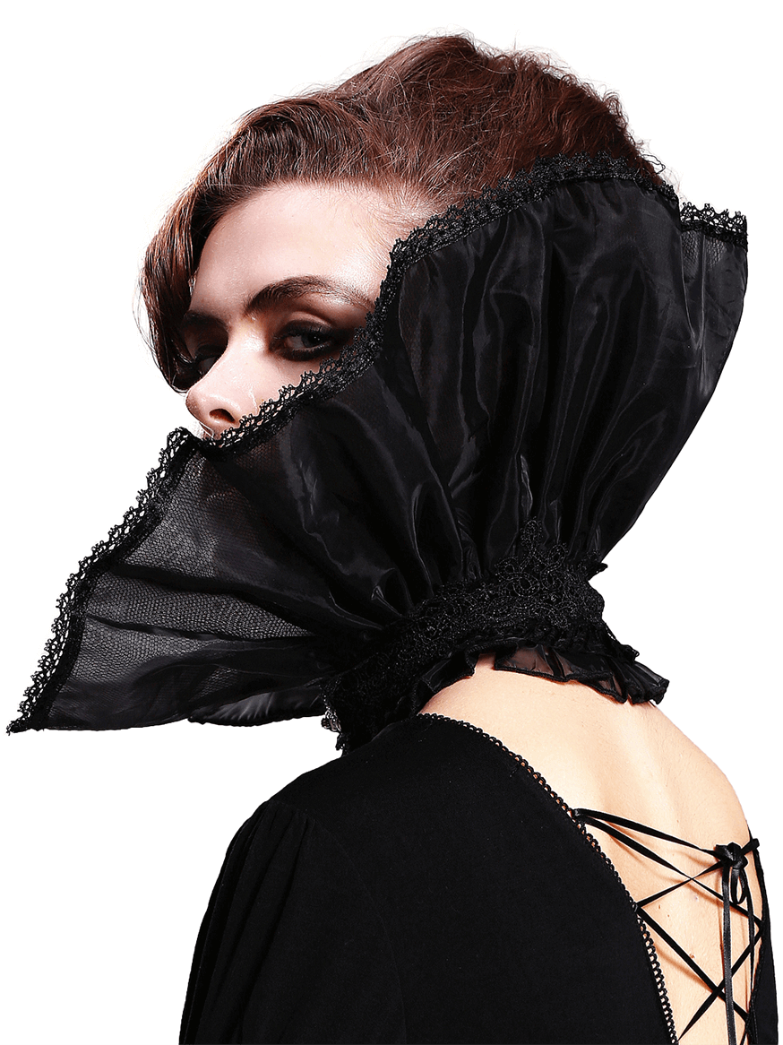 Gothic black lace high collar for women, adding vintage charm and elegance to outfits with a stylish frilled design.