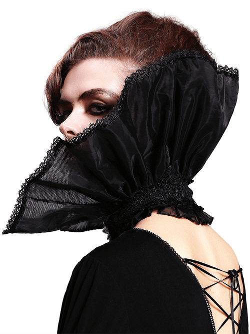 Col haut en dentelle gothique pour femme / col volanté vintage noir