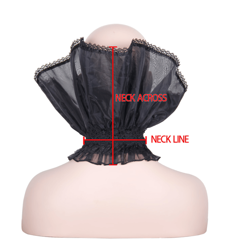 Black gothic lace high collar for women, featuring elegant frills and a stylish brooch detail.