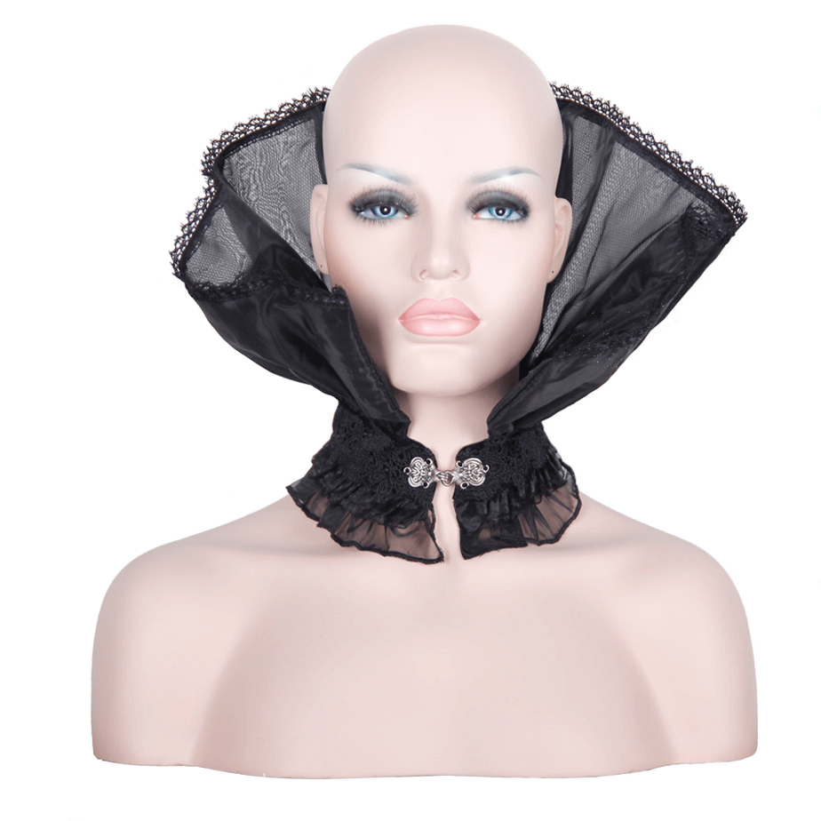 Gothic lace high collar accessory for women, featuring a vintage black design and elegant brooch detail.