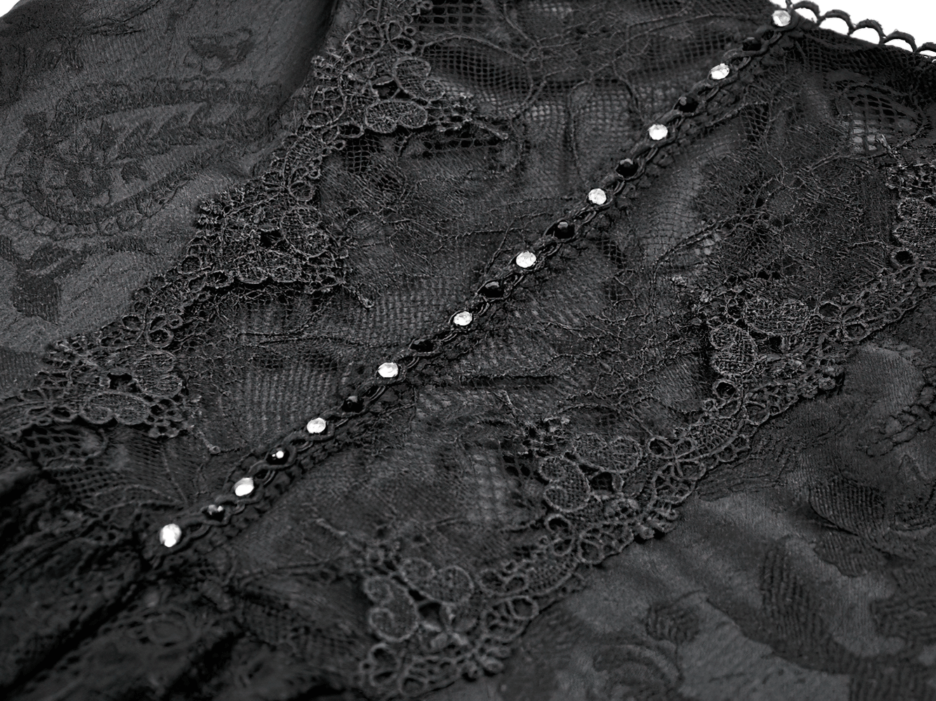 Gothic Lace High Low Corset Dress with Tulle Skirt intricate lace detailing and button accents for a dark romantic look.