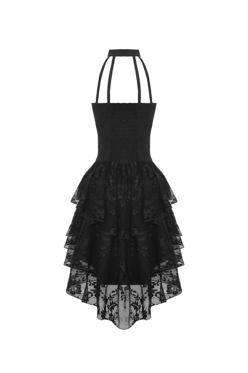 Gothic Lace High-Low Halter Dress with Tiere Skirt