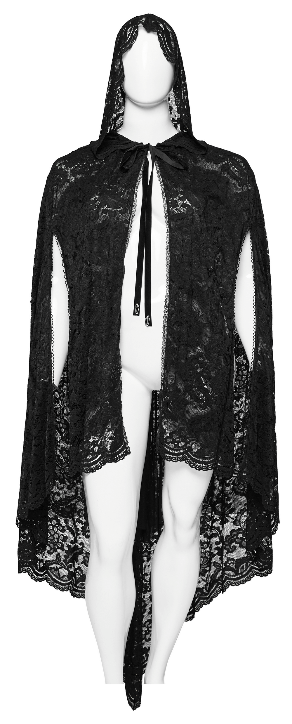 Gothic Lace Hooded Cape with Rose Trim and Velvet Ties