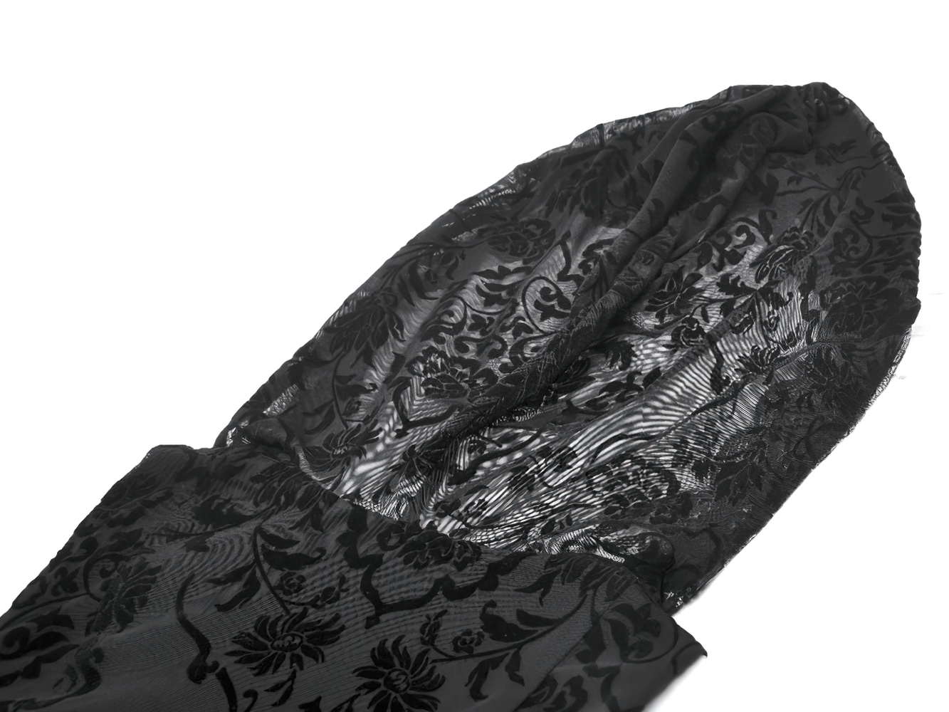 Gothic Lace Hooded Cold Shoulder Maxi Dress With Zip Closure hood detail showcasing intricate black lace design.