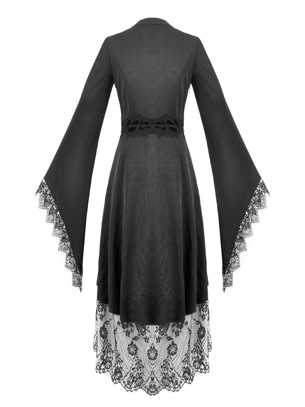 black lace kimono sleeve dress Gothic Lace Kimono Sleeved High Low Midi Dress