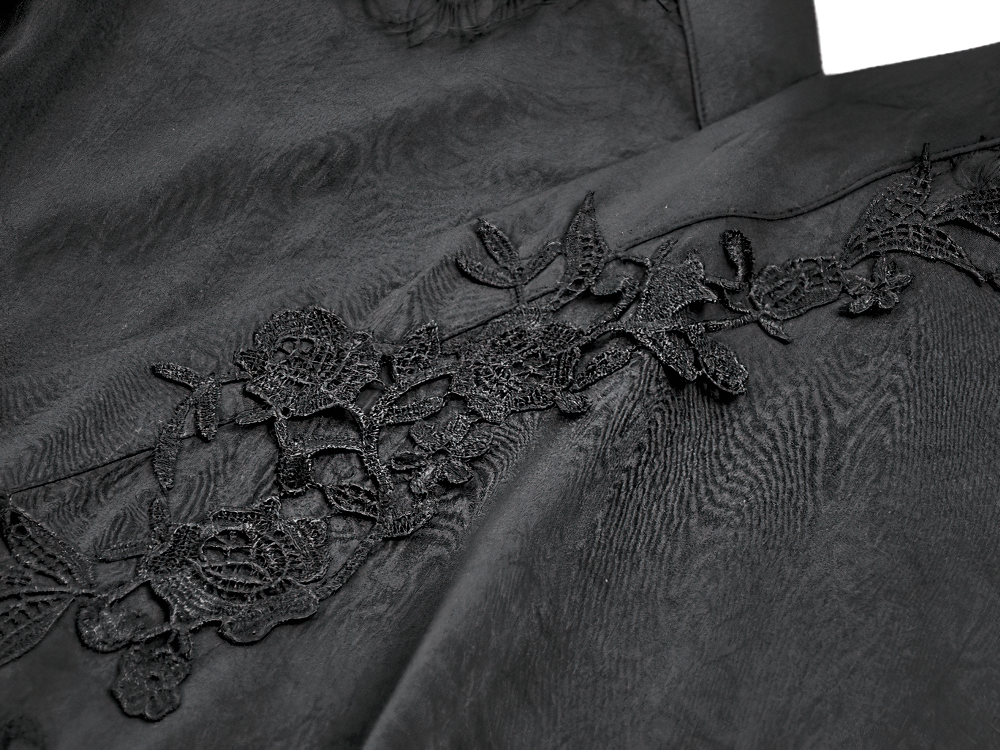 Gothic Lace Kimono Sleeved High Low Midi Dress with intricate lace detailing on the fabric.
