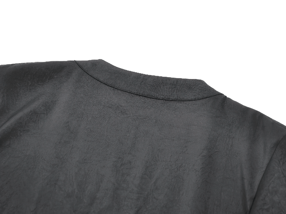 Back view of Gothic Lace Kimono Sleeved High Low Midi Dress showcasing textured fabric and sleek neckline.