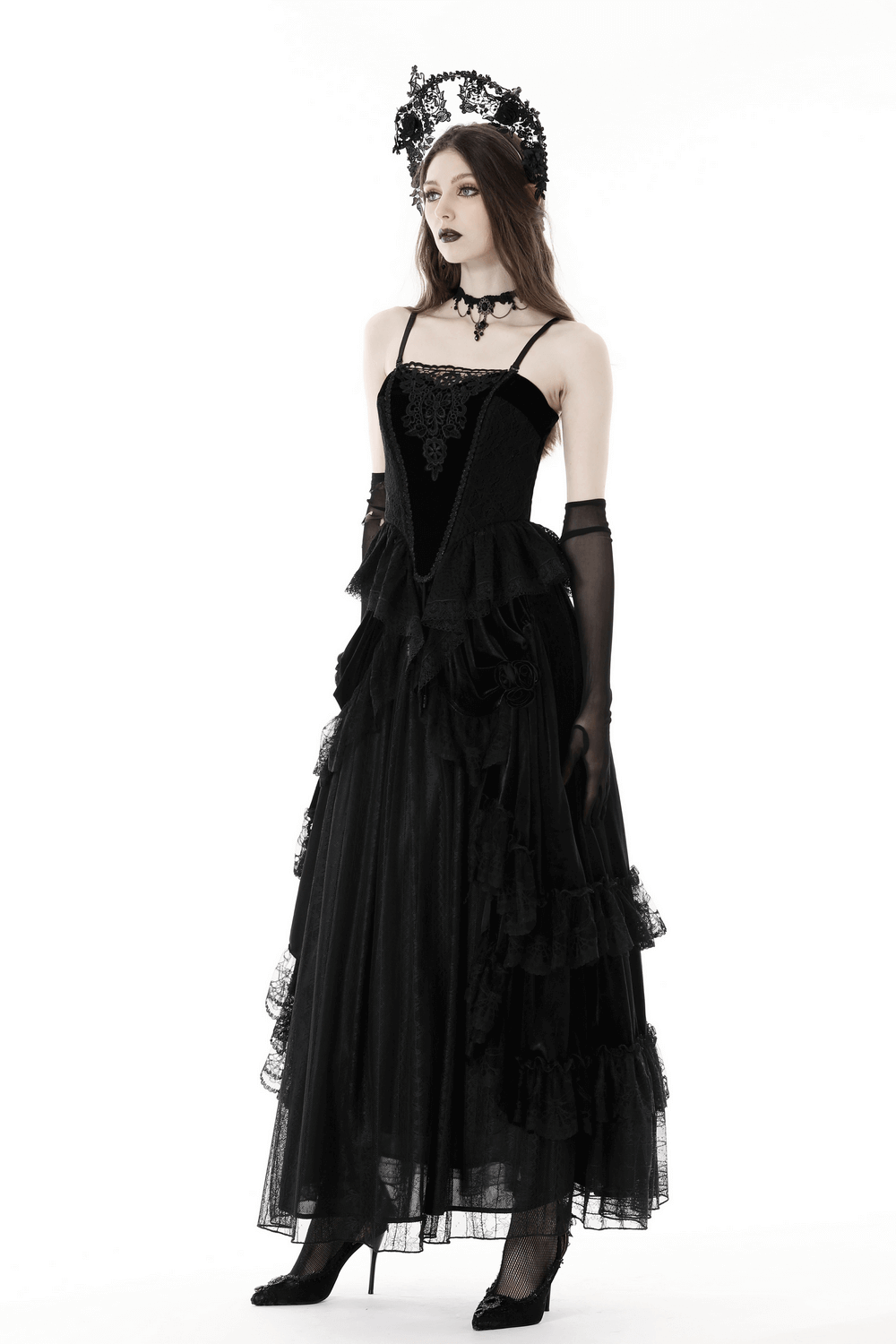 Gothic Lace Layered Maxi Skirt with Victorian-Inspired Design