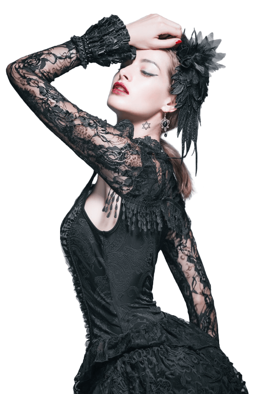 Gothic Lace Long Sleeves Bolero / Women's Black Sexy Shawl with Ruffled Edge - HARD'N'HEAVY