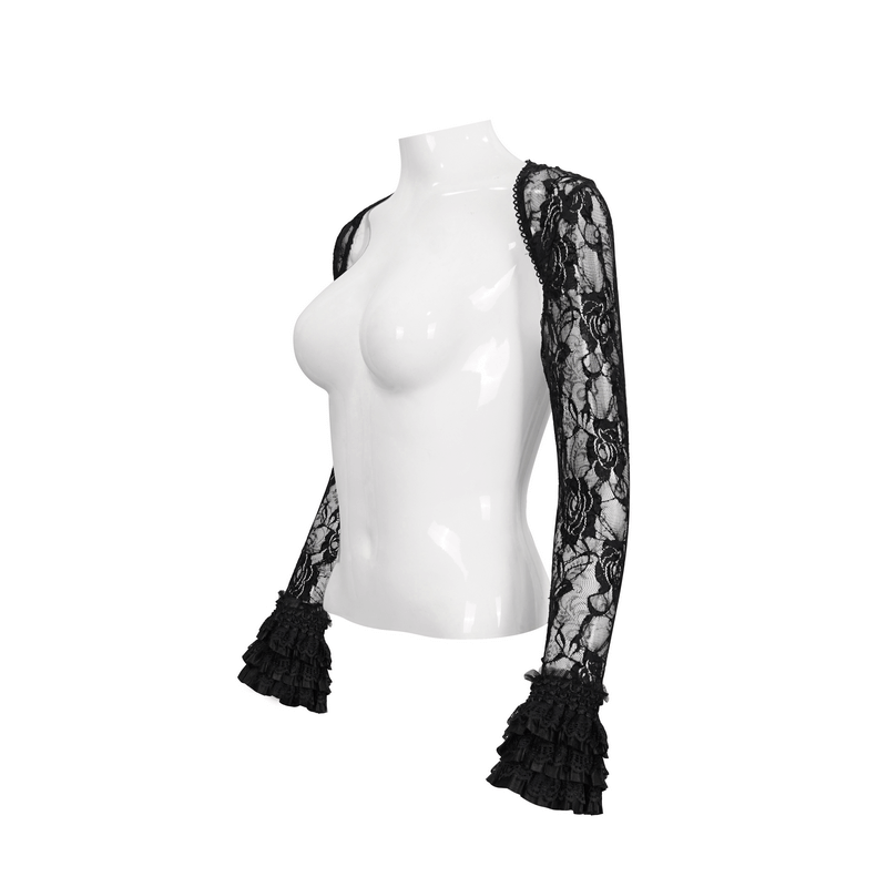 Gothic Lace Long Sleeves Bolero / Women's Black Sexy Shawl with Ruffled Edge - HARD'N'HEAVY