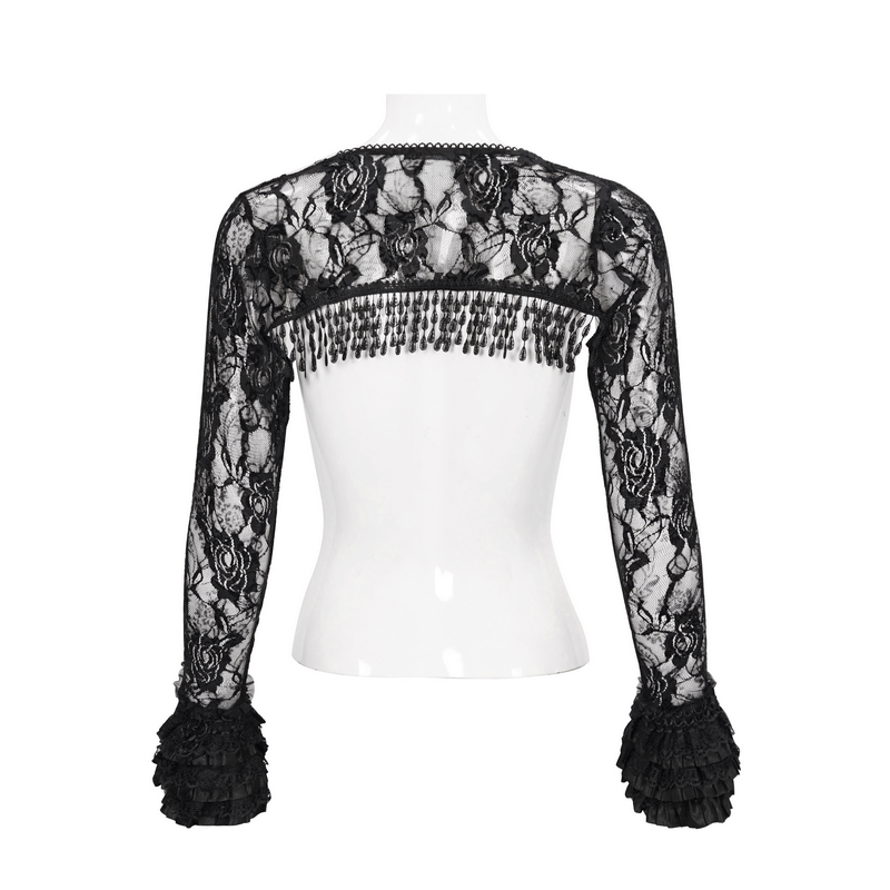 Gothic Lace Long Sleeves Bolero / Women's Black Sexy Shawl with Ruffled Edge - HARD'N'HEAVY