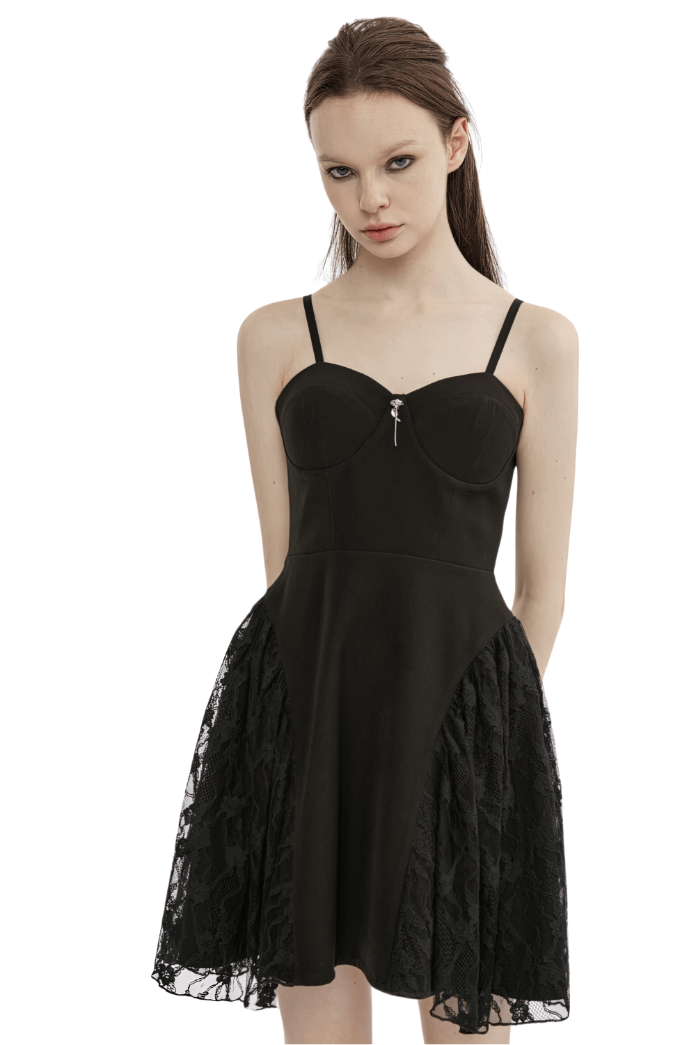 Gothic Lace Mesh Splice Slip Dress Punk Rave Black Party Dress