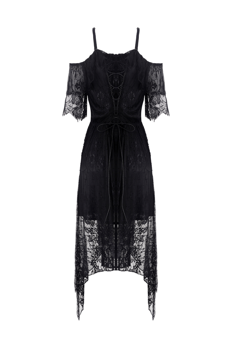 Gothic Lace Off-Shoulder Dress with Short Sleeves - Edgy Elegance