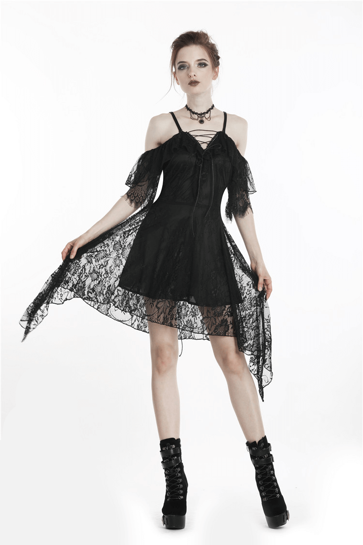 Gothic Lace Off-Shoulder Dress with Short Sleeves - Edgy Elegance