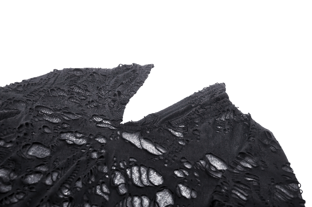 Gothic lace ripped hoodie in sheer black with intricate detailing and edgy design elements.