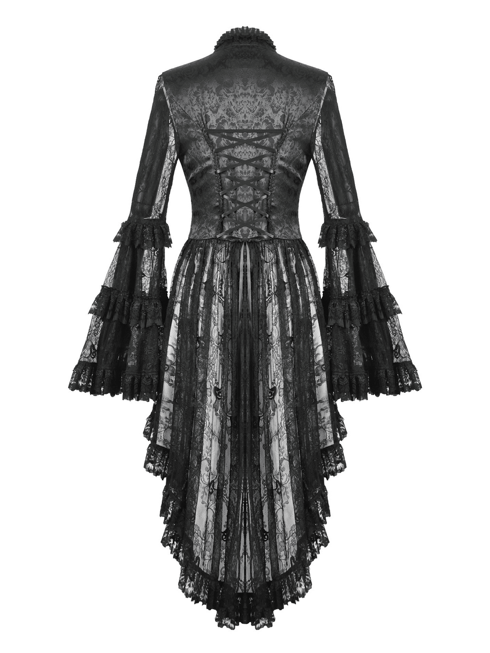 Elegant Gothic Lace Cape with Ruffled Bell Sleeves and Heart Cutout for a dramatic, stylish look.