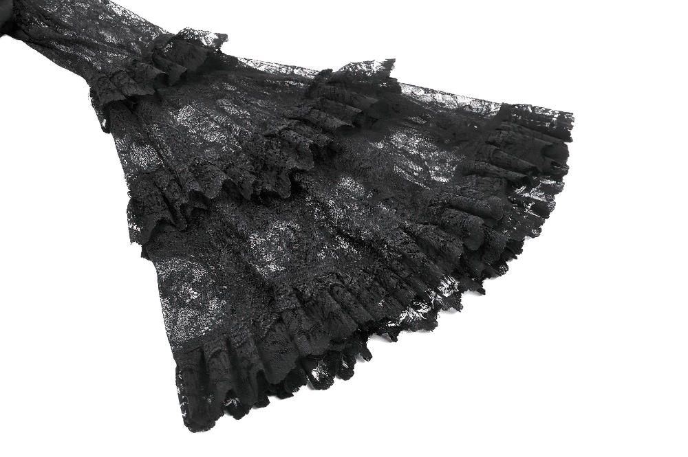 Gothic lace ruffle bell sleeve detail showcasing intricate craftsmanship and dramatic style.