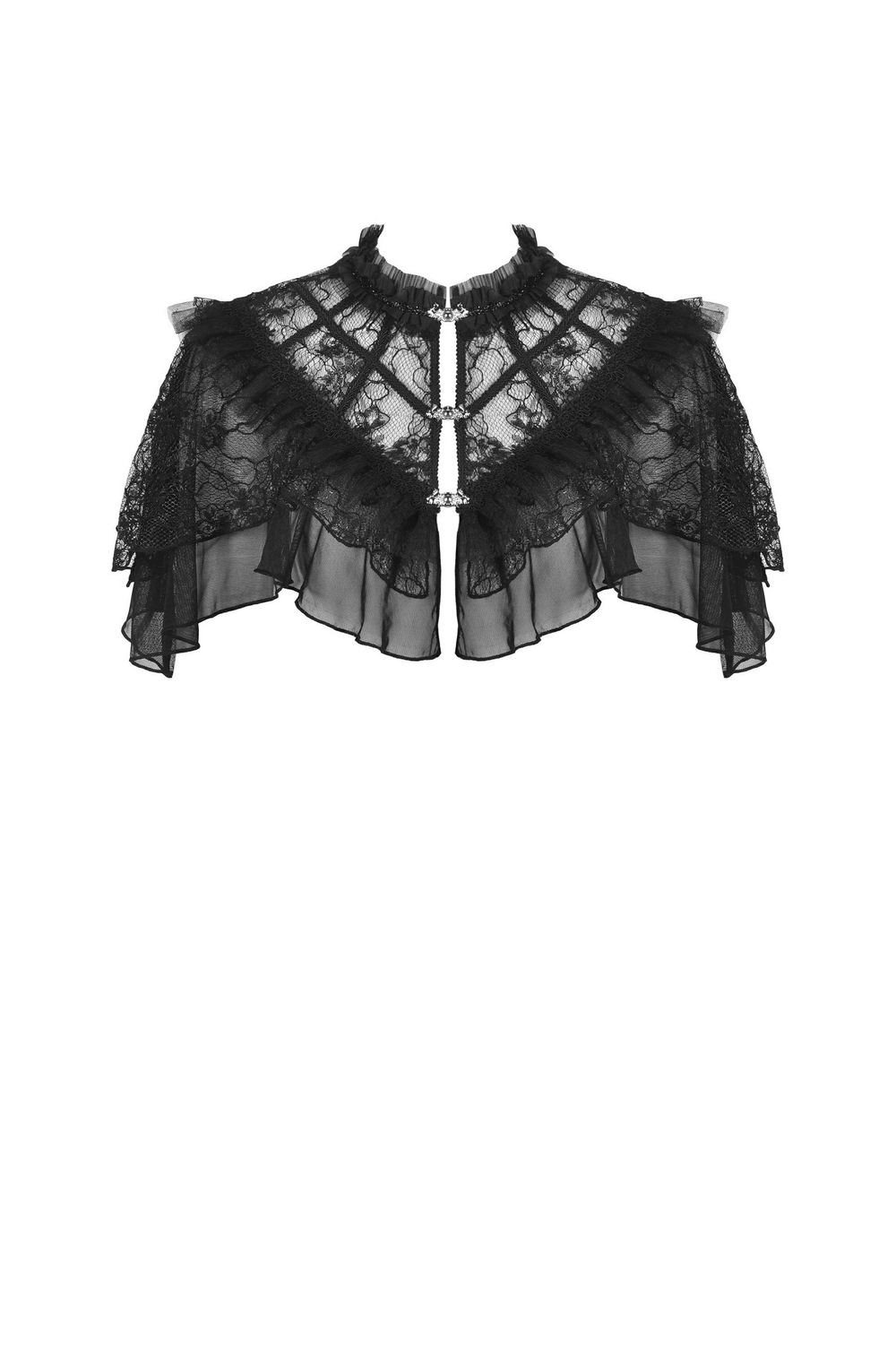 Gothic Lace Ruffled Capelet with Rhinestone Clasps