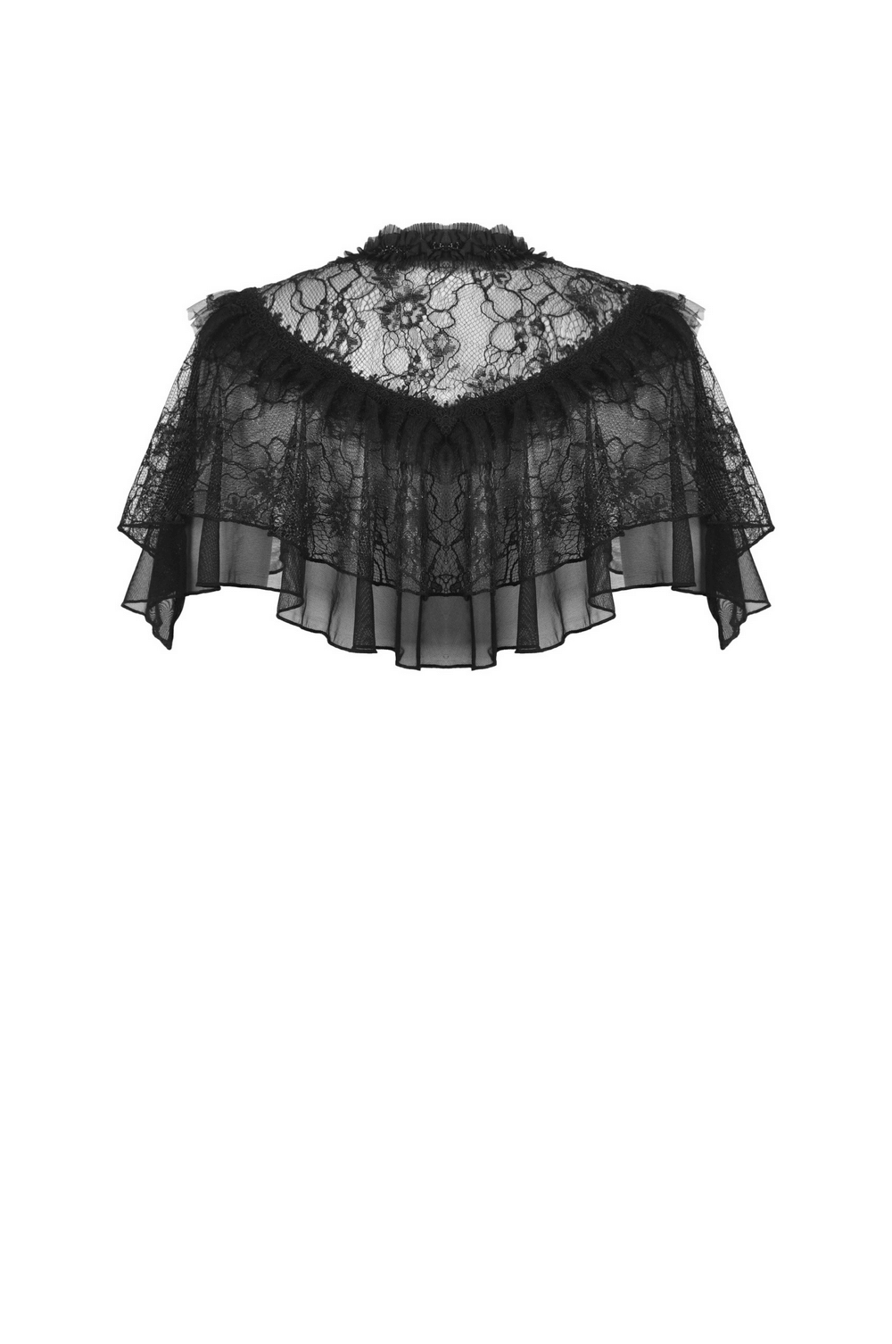 Gothic Lace Ruffled Capelet with Rhinestone Clasps