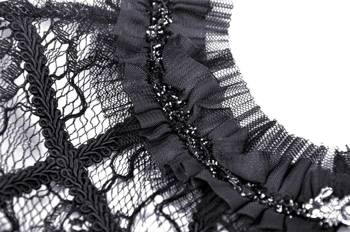 Gothic Lace Ruffled Capelet with Rhinestone Clasps