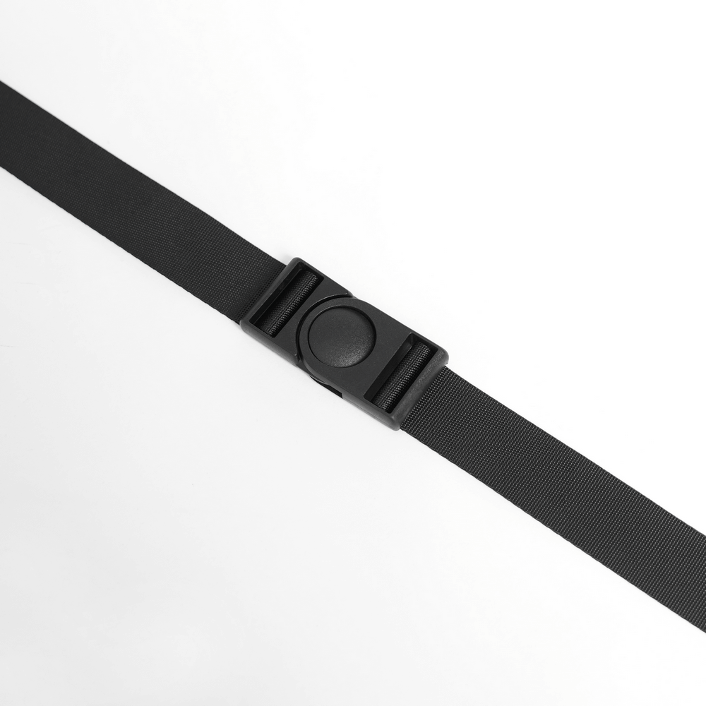 Black adjustable belt with a side-release buckle, perfect for gothic and alternative fashion styles.