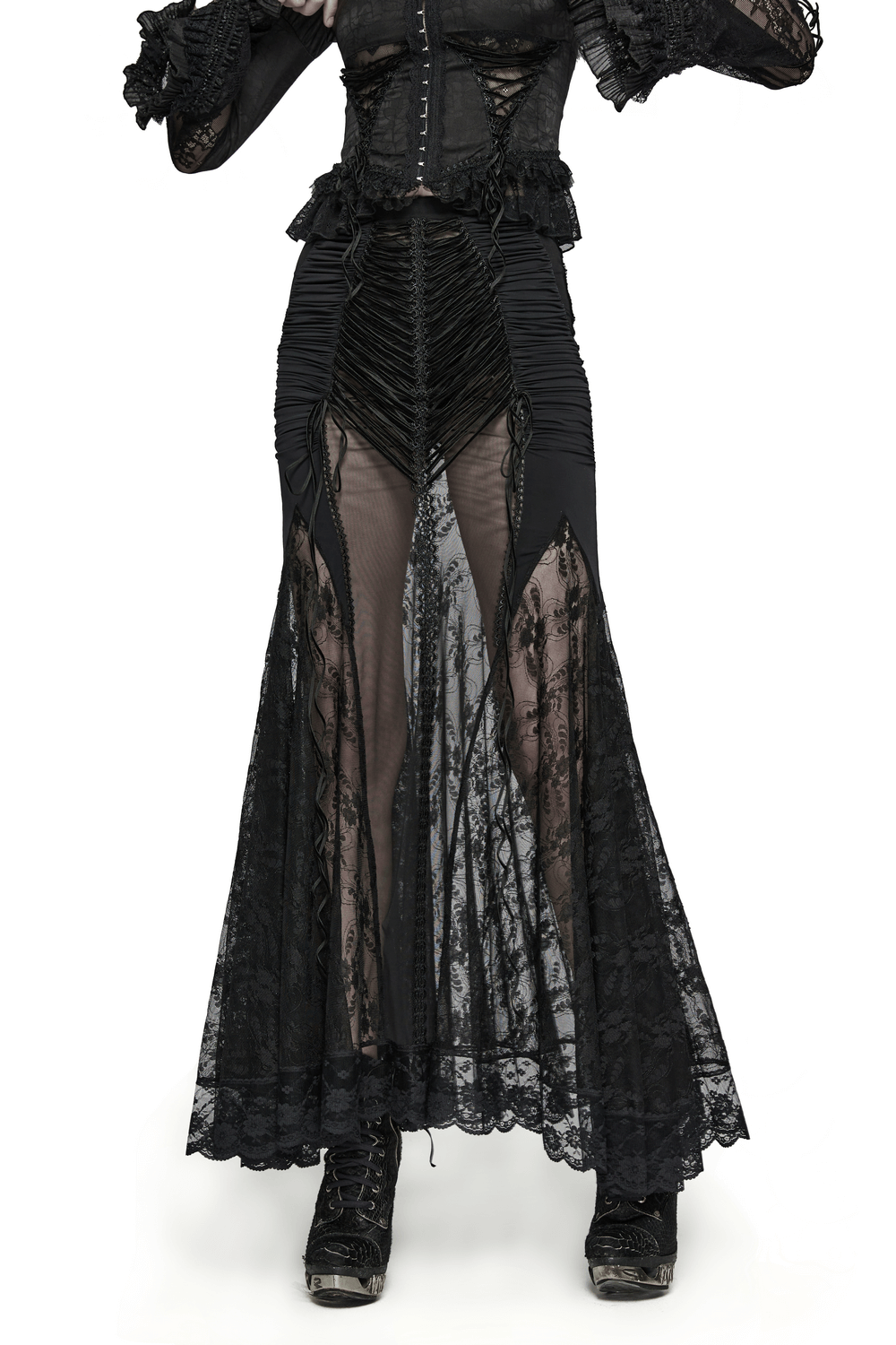 Gothic Lace Sheer Wrapped Long Slim Skirt for Women