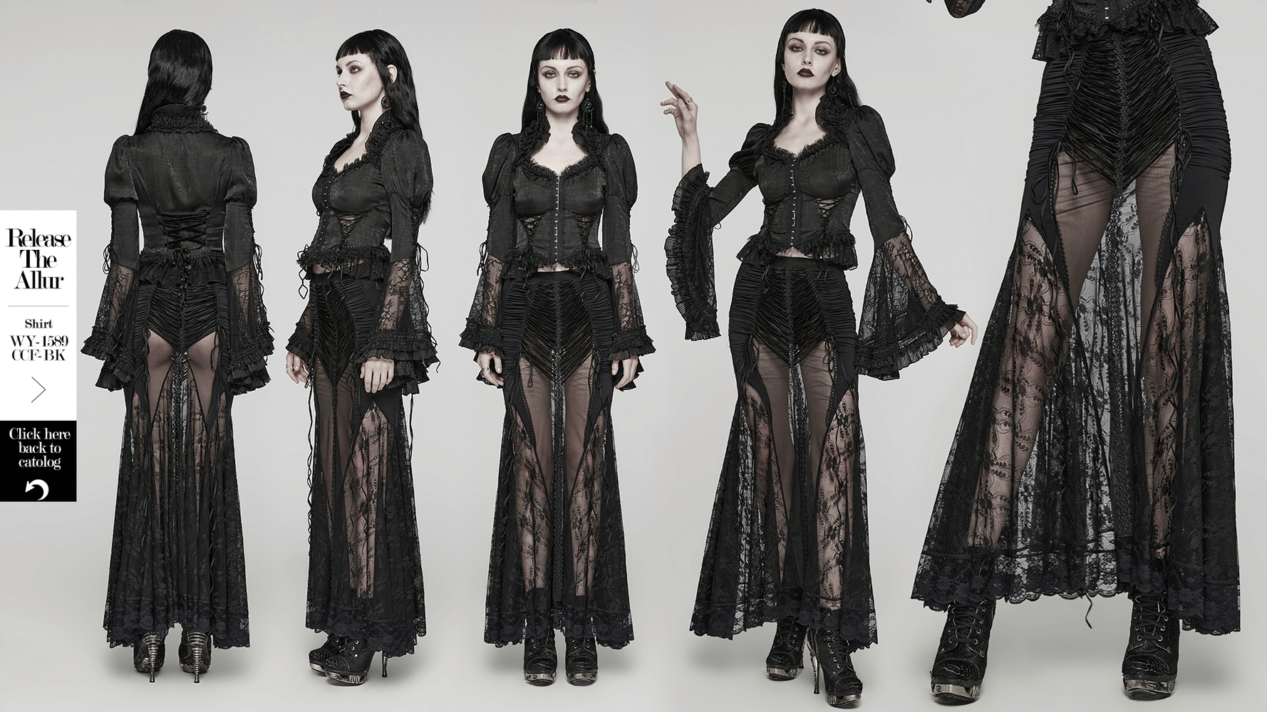 Gothic Lace Sheer Wrapped Long Slim Skirt for Women