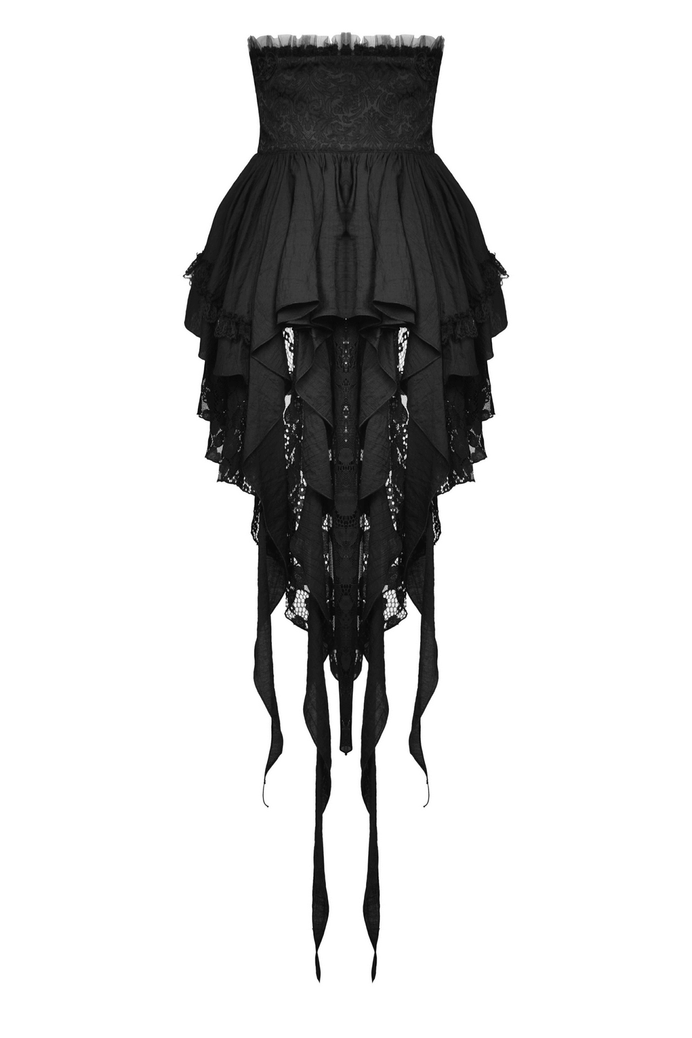 Gothic lace mini skirt with corset belt detail for an edgy alternative style.