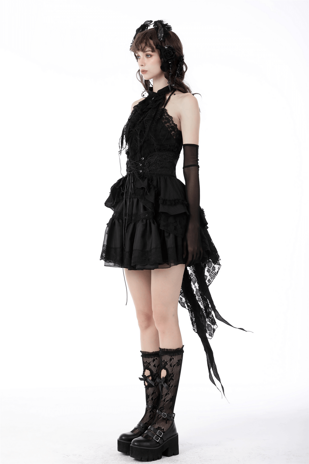 Gothic Lace Skirt with Edgy Corset Belt Detail
