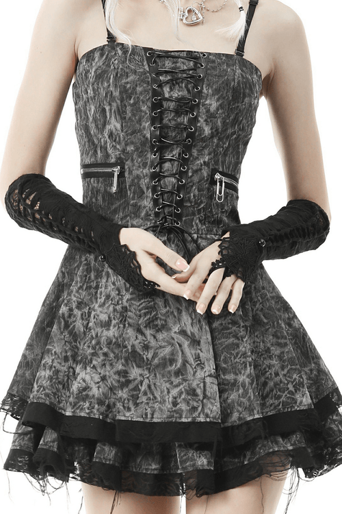 Gothic Lace Spiderweb Fingerless Gloves for Women