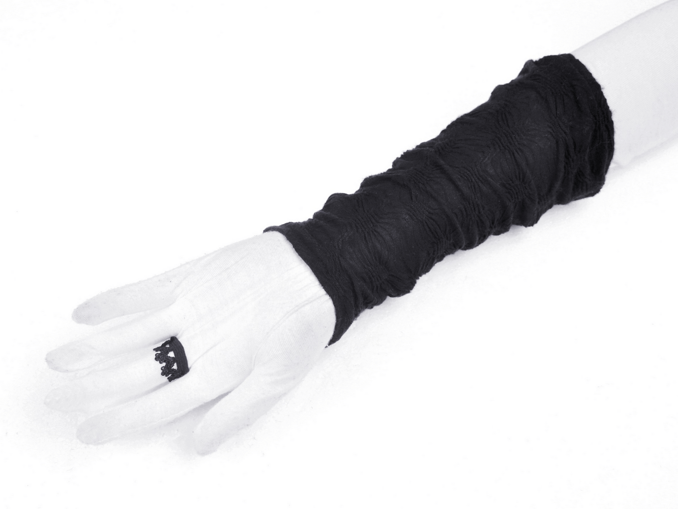 Gothic Lace Spiderweb Fingerless Gloves for Women showcasing elegant black lace with stylish design.