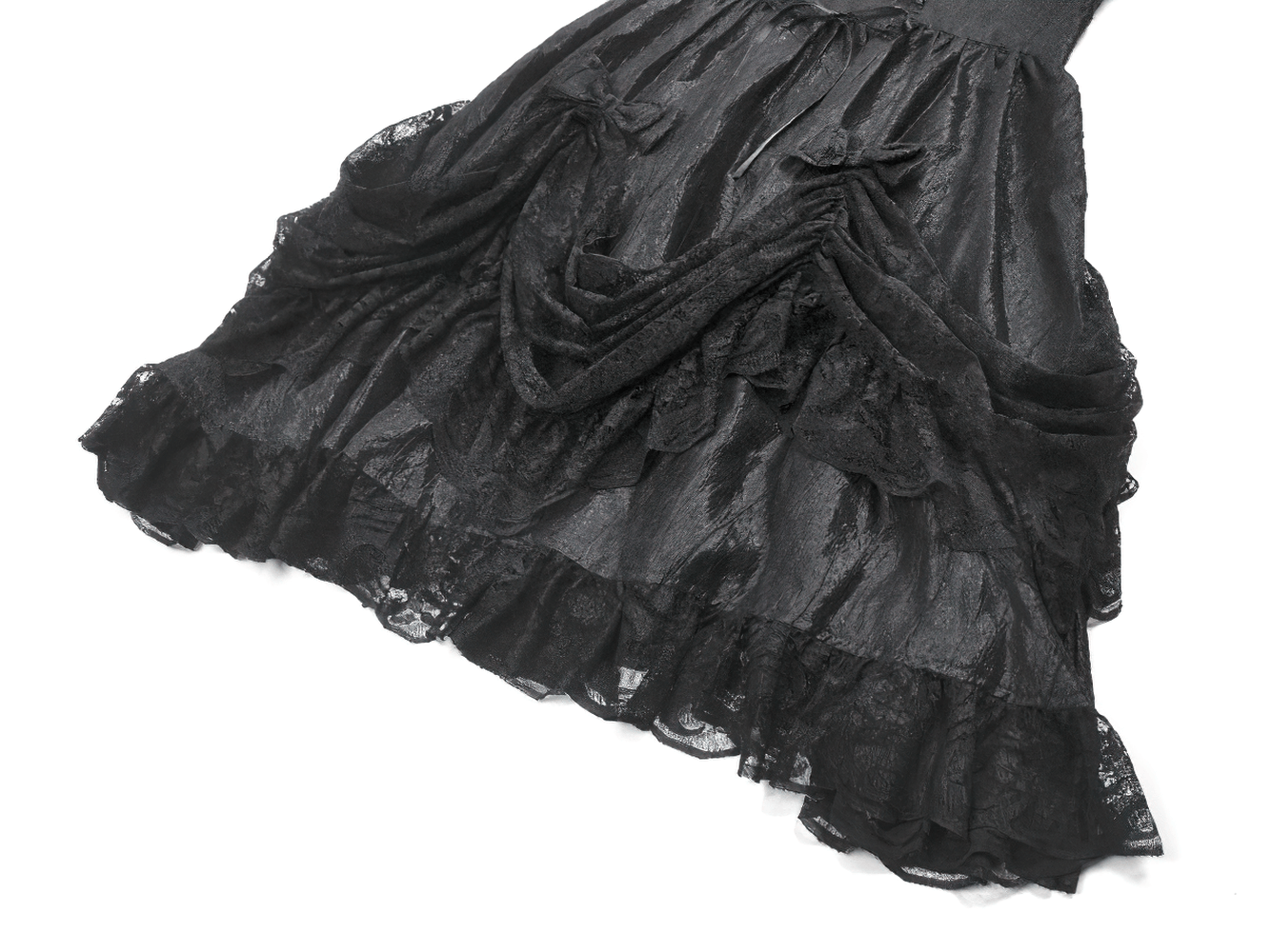 Gothic Lace Strap Dress with Ruffled Detailing and Lace Trim showcasing elegant lace and ruffled detailing.