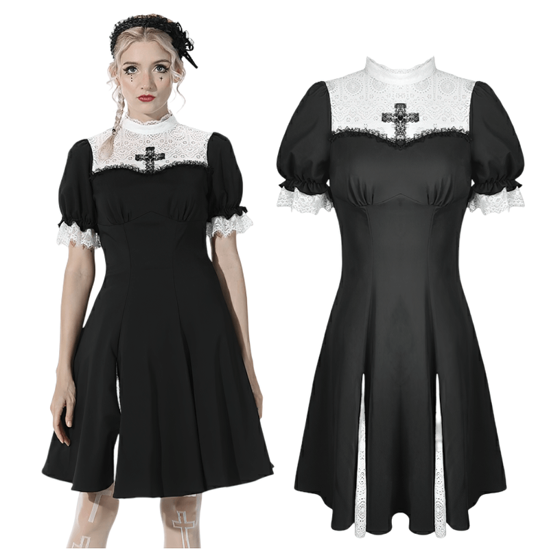 Gothic Lace Trim Cross Dress and Black Lolita Style
