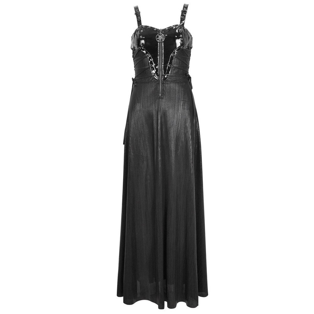 Gothic lace-up back long dress with adjustable straps and corset detailing for a flattering silhouette.