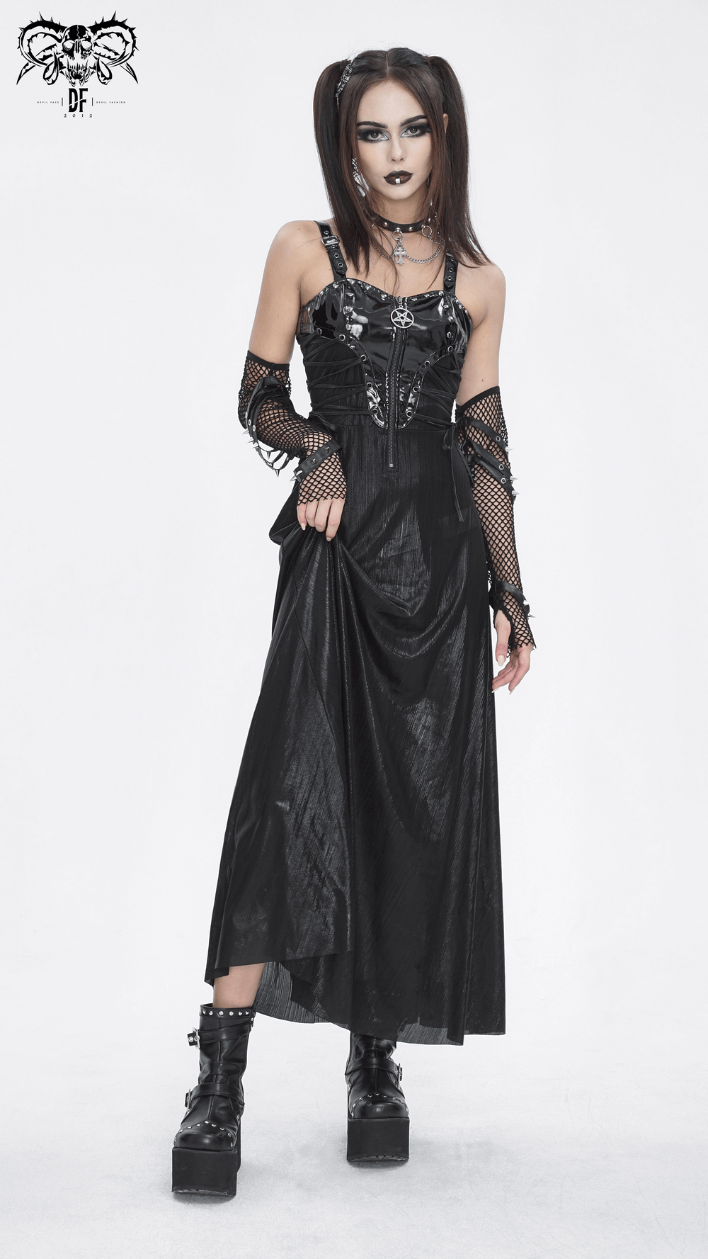 Gothic Lace-Up Back Dress with Adjustable Shoulder Straps