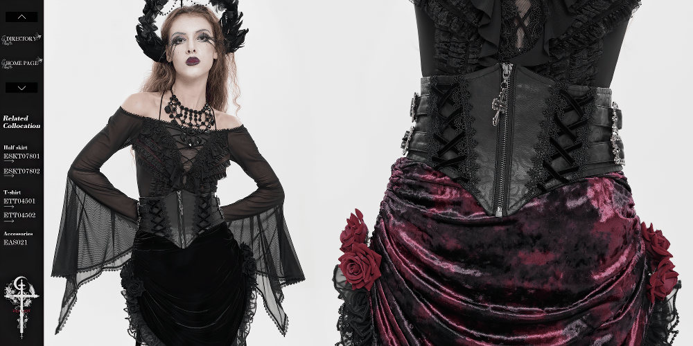 Gothic Lace-Up Black Corset Waist Belt with Cross Details worn by model, showcasing lace-up design and dark aesthetic.